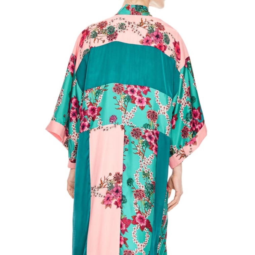 Sandro Floral-print Crepe De Chine Kimono Green - Picture 8 of 8